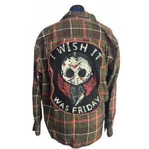 Wish It Was Friday Horror Flannel | Jason Slasher Shirt | Mott & Grand | Size L